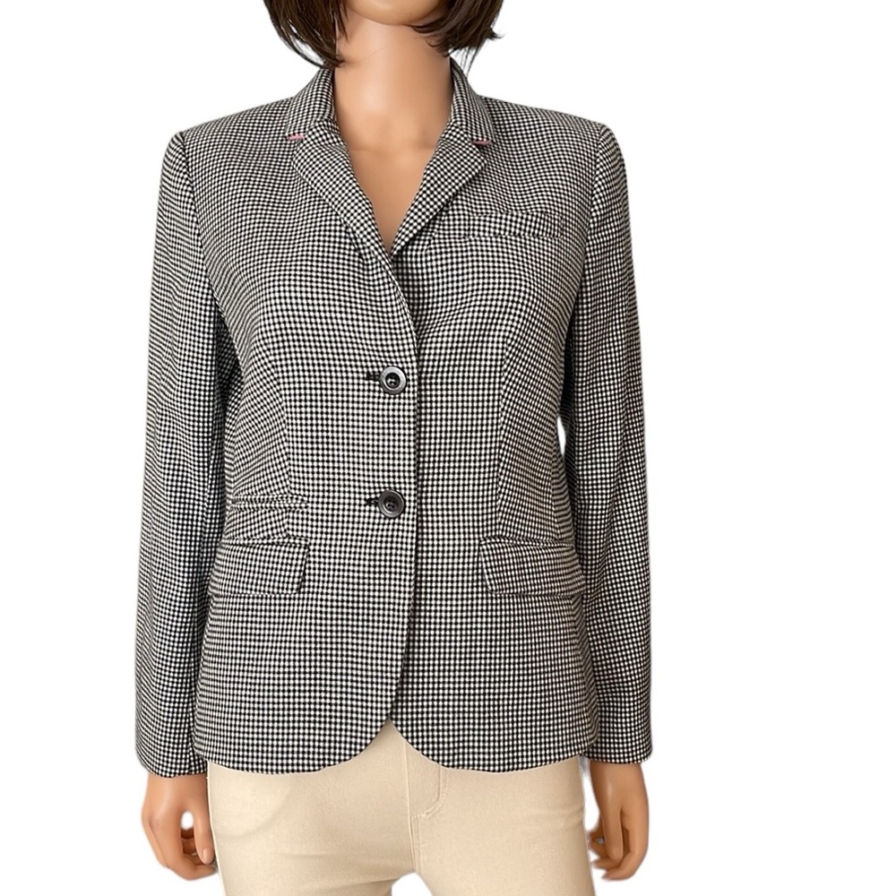 Talbots black white checkered wool blended blazer